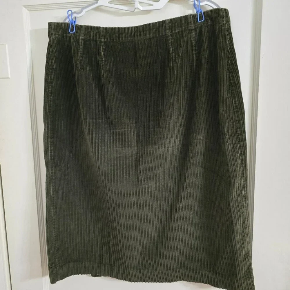 16 Vintage 80s L.L. Bean Olive Corduroy Maxi Wrap Skirt Boho